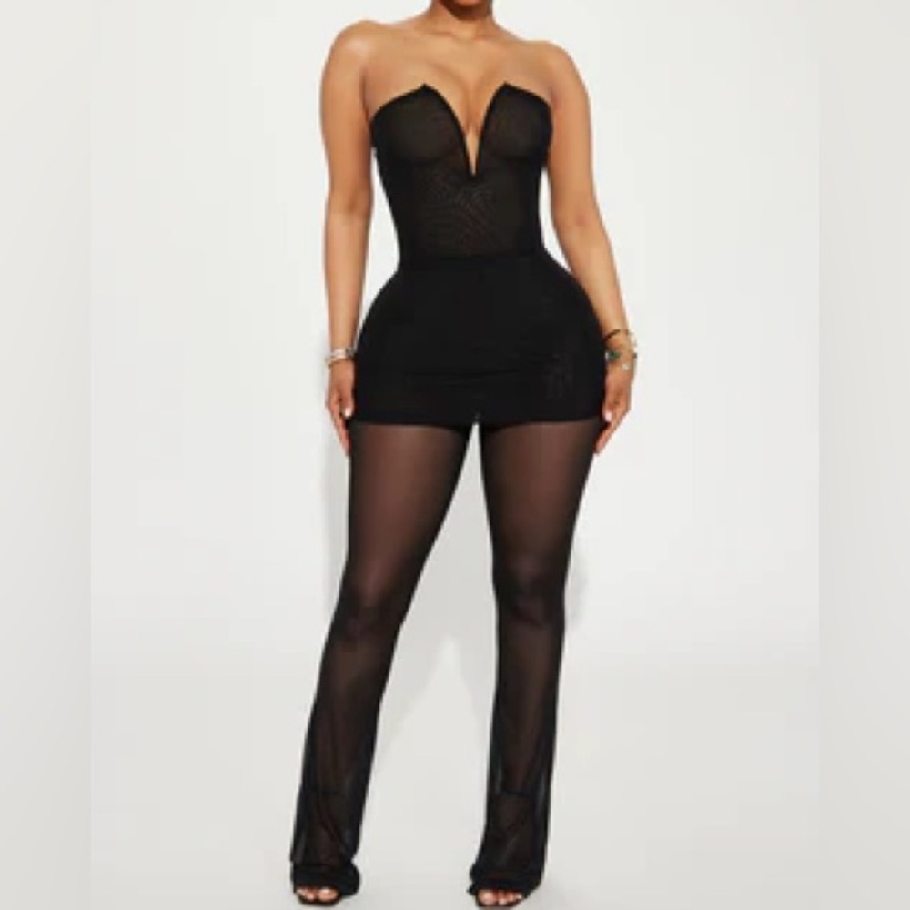 fashion nova 2 piece in my place mesh set black strapless